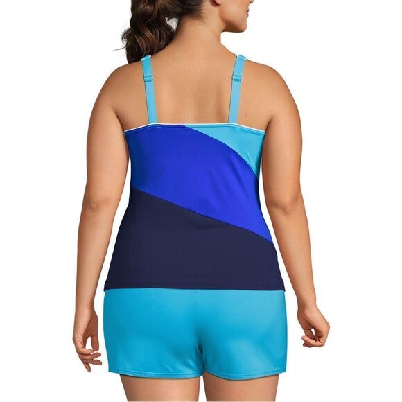 Land’s End Plus Size Square neck tankini top color block electric blue mix Var - Picture 3 of 5